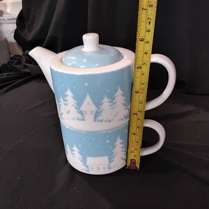 Charming Blue Teapot Set with Winter Design
